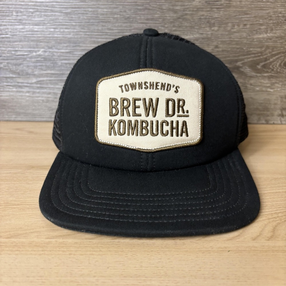 Brew Dr. Kombucha Hat Cap Snap Back Black Trucker Mesh Patch Advertising Mens